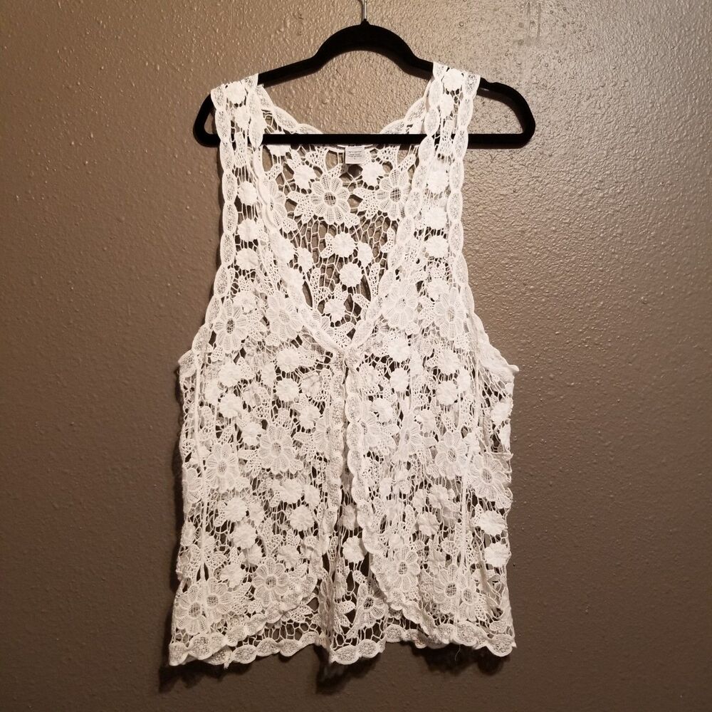 Isela L Vest Cotton Lace White Crochet Boho Fairy Cottagecore Prairie Layering